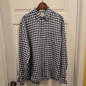 J.Crew 100% linen L blue/white gingham button-up shirt